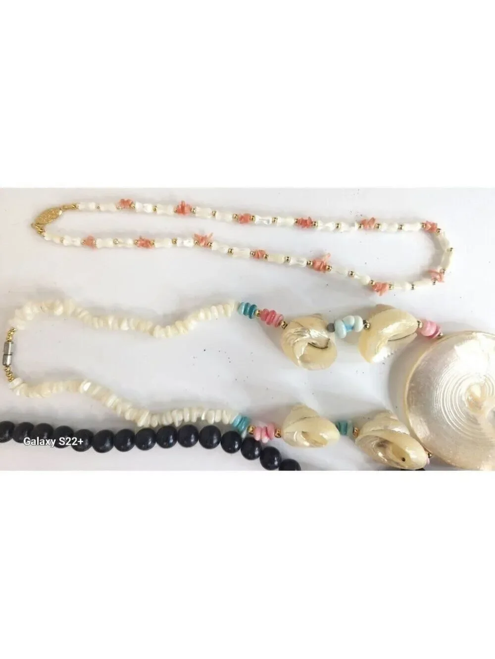 Seashell  Beach Tropical Necklace set of 3  With Black, White & Mother Of Pearl,